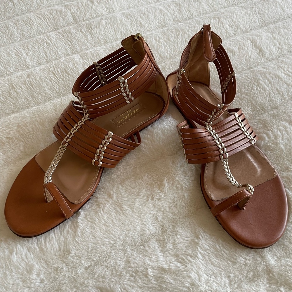 SOLD Aquazzura Firenze Leather Flat Sandals.